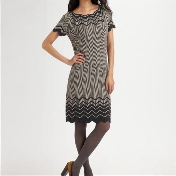 Tory Burch Kent Dark Smoke Walnut Chevron Knit Pattern Wool Dress - Picture 2 of 10